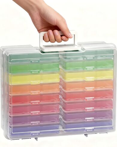 4" x 6" Photo Organizer Storage Container with 16 Inner Case, Photo Storage Box with Handle for Crafts, Arts, Scrapbooking Stationery, Seed, Sewing Supplies, Arts Supply(Rainbow-Colored) in Saudi Arabia
