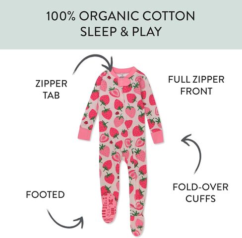 HonestBaby Non-Slip Footed Pajamas One-Piece Sleeper Zip-Front Pjs 100% Organic Cotton for Baby Girls in Saudi Arabia