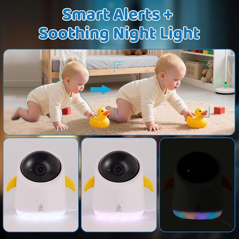 Baby Monitor with 1 or 2 HD Cameras – No WiFi Needed, AI Sleep Detection, Night Vision, Two-Way Talk, Temperature Alerts – Split Screen Option (2 Camera) in Saudi Arabia