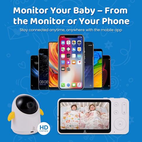Baby Monitor with 1 or 2 HD Cameras – No WiFi Needed, AI Sleep Detection, Night Vision, Two-Way Talk, Temperature Alerts – Split Screen Option (2 Camera) in Saudi Arabia