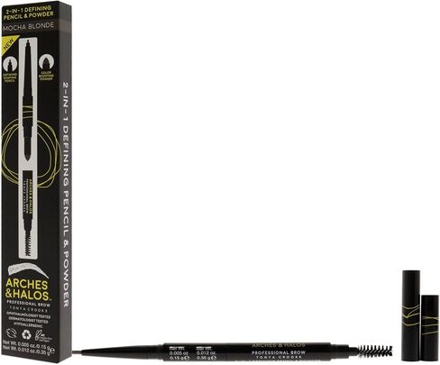 Arches and Halos 2 in 1 Defining Eyebrow Pencil and Powder - Brow Powder with Spoolie Brush - Shape and Fill for Natural Look - Mocha Blonde - .017 oz in Saudi Arabia