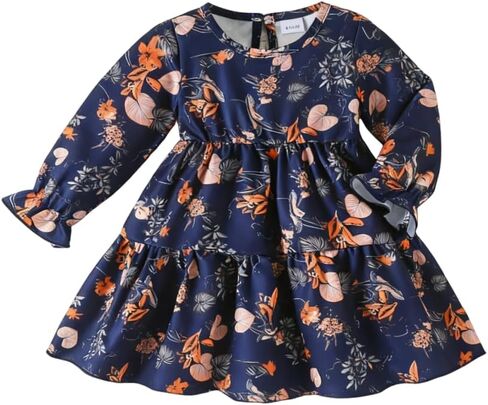 فستان بناتي للأطفال الصغار بأكمام طويلة ملابس غير رسمية فساتين لعب للأطفال لربيع وخريف 3-7T in Kuwait