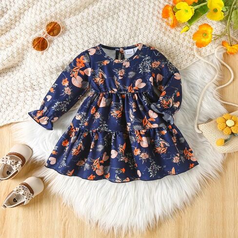 فستان بناتي للأطفال الصغار بأكمام طويلة ملابس غير رسمية فساتين لعب للأطفال لربيع وخريف 3-7T in Kuwait