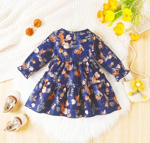 فستان بناتي للأطفال الصغار بأكمام طويلة ملابس غير رسمية فساتين لعب للأطفال لربيع وخريف 3-7T in Kuwait