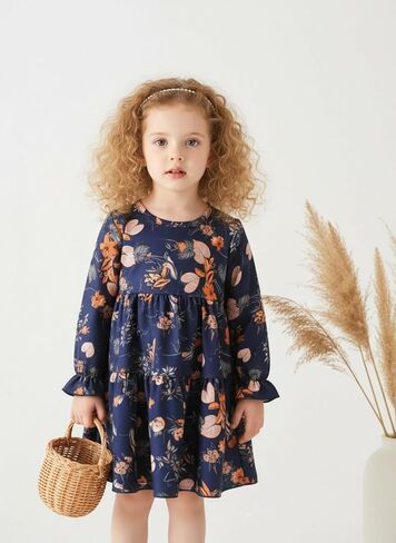 فستان بناتي للأطفال الصغار بأكمام طويلة ملابس غير رسمية فساتين لعب للأطفال لربيع وخريف 3-7T in Kuwait