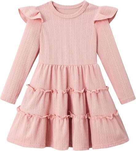 Toddler Girl Dress Baby Ruffle Long Sleeve Casual Pleated Fall Dresses in Saudi Arabia