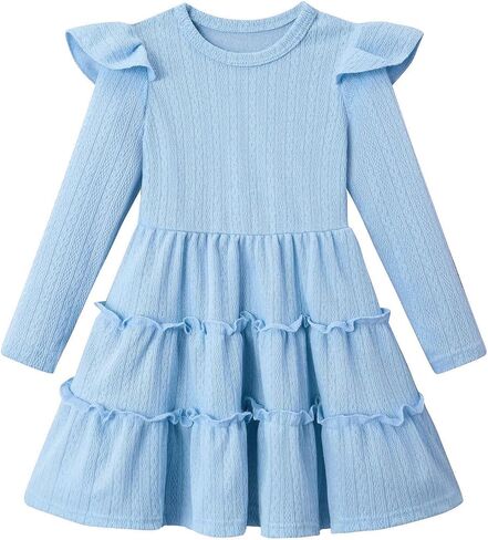 Toddler Girl Dress Baby Ruffle Long Sleeve Casual Pleated Fall Dresses in Saudi Arabia