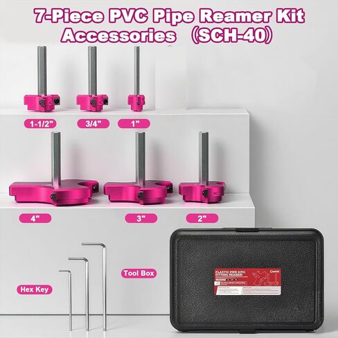 7Pcs Triple Blade PVC Pipe Reamer Kit 3 Blades Pipe Fitting Saver Tool for Plumbing with Triple Blade 1/4 Inch Hex Shaft for PVC SCH40 ABS CPVC (3/4" 1" 1-1/4" 1-1/2" 2" 3" 4") Plastic Fitting Reamer in Saudi Arabia