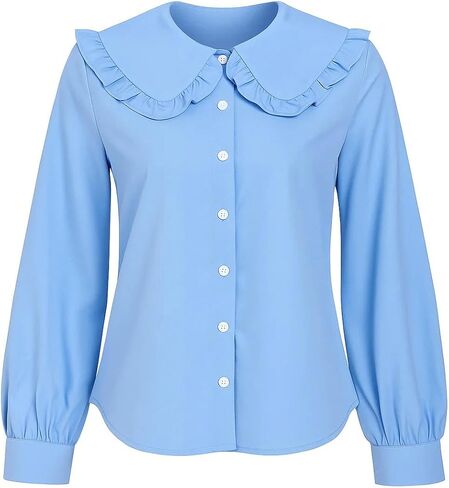 Long Sleeve Button Down for Women Casual Relaxed Shirts Cute Peter Pan Collar Tops in Saudi Arabia