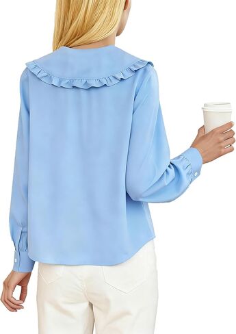 Long Sleeve Button Down for Women Casual Relaxed Shirts Cute Peter Pan Collar Tops in Saudi Arabia