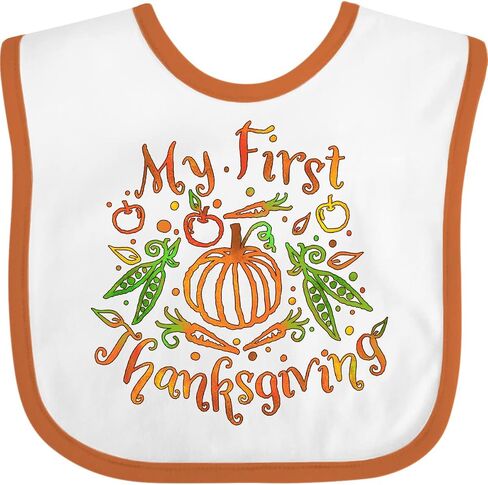 inktastic My 1st Thanksgiving Pumpkin Vegetables in Orange and Green Baby Bib in Saudi Arabia