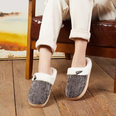 Women's Comfy House Slippers Memory Foam Fuzzy Bedroom Scuffs Slippers Indoor Outdoor Anti Skid Home Shoes with Warm Plush Lining in Saudi Arabia