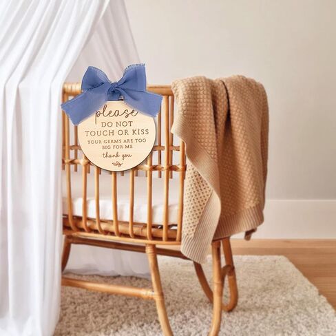 Please Do Not Touch or Kiss Baby Sign, Please Do Not Touch Baby Wooden Sign (Blue) in Kuwait