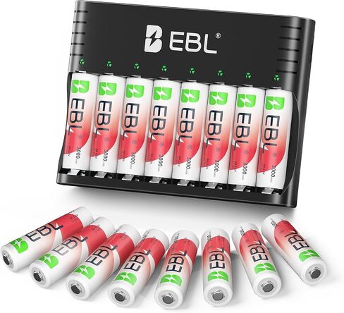 بطاريات ليثيوم AA قابلة لإعادة الشحن من EBL مع شاحن، 1.5 فولت 3000 مللي واط في الساعة 1600 دورة، مثالية للكاميرات الخارجية الوامضة (16 حزمة) in Kuwait