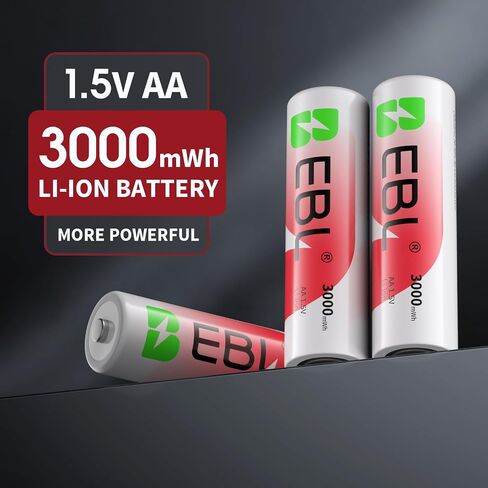 EBL Rechargeable AA Lithium Batteries with Charger, 1.5V 3000mWh 1600-Cycle, Ideal for Blink Outdoor Cameras (16 Pack) in Saudi Arabia