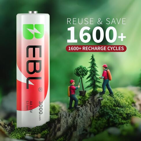 EBL Rechargeable AA Lithium Batteries with Charger, 1.5V 3000mWh 1600-Cycle, Ideal for Blink Outdoor Cameras (16 Pack) in Saudi Arabia