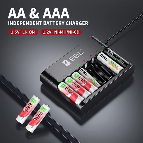 EBL Rechargeable AA Lithium Batteries with Charger, 1.5V 3000mWh 1600-Cycle, Ideal for Blink Outdoor Cameras (16 Pack) in Saudi Arabia