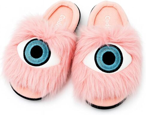Coddies Eye Slippers - Fuzzy Pink House Slippers - Cozy Indoor Slipper Boots - Funny & Soft Women’s Slides - Plush Memory Foam Funny Shoes for Women, Men & Teens in Saudi Arabia