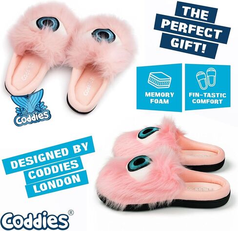 Coddies Eye Slippers - Fuzzy Pink House Slippers - Cozy Indoor Slipper Boots - Funny & Soft Women’s Slides - Plush Memory Foam Funny Shoes for Women, Men & Teens in Saudi Arabia