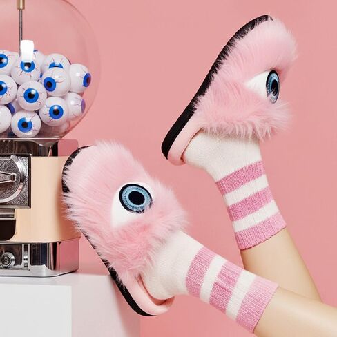 Coddies Eye Slippers - Fuzzy Pink House Slippers - Cozy Indoor Slipper Boots - Funny & Soft Women’s Slides - Plush Memory Foam Funny Shoes for Women, Men & Teens in Saudi Arabia