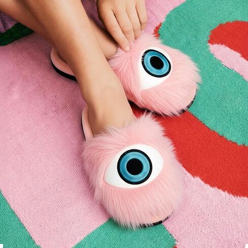 Coddies Eye Slippers - Fuzzy Pink House Slippers - Cozy Indoor Slipper Boots - Funny & Soft Women’s Slides - Plush Memory Foam Funny Shoes for Women, Men & Teens in Saudi Arabia