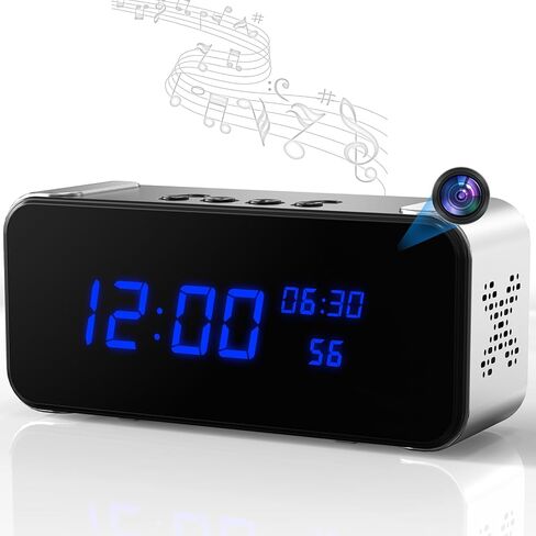 مكبر صوت بلوتوث مع ساعة كاميرا مخفية، كاميرا داخلية لاسلكية فائقة الدقة 4K HD لأمن المنزل - كاميرا مربية صغيرة مع رؤية ليلية، كشف الحركة الذكي، بث مباشر عن بعد in Kuwait