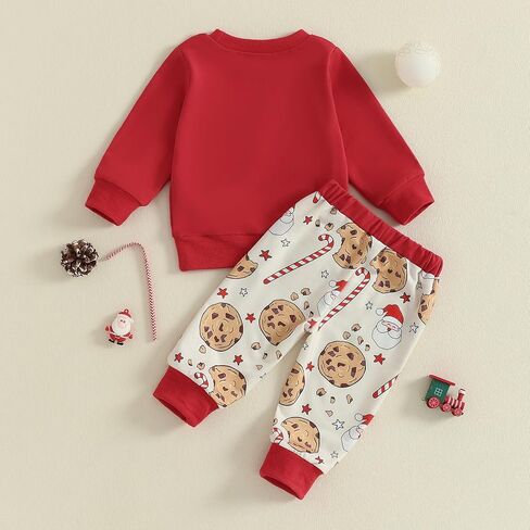 Amuver Toddler Baby Boy Christmas 2 Piece Outfits Long Sleeve Crew Neck Letter Embroidery Tops and Pants Clothes Set in Saudi Arabia