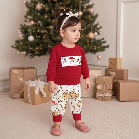 Amuver Toddler Baby Boy Christmas 2 Piece Outfits Long Sleeve Crew Neck Letter Embroidery Tops and Pants Clothes Set in Saudi Arabia