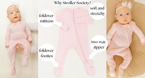 بذلة Baby Footie من Stroller Society، بذلة طفلة، بذلة طفل رضيع، رومبير للأطفال، 0-3 أشهر، فيسكوز من الخيزران in Kuwait