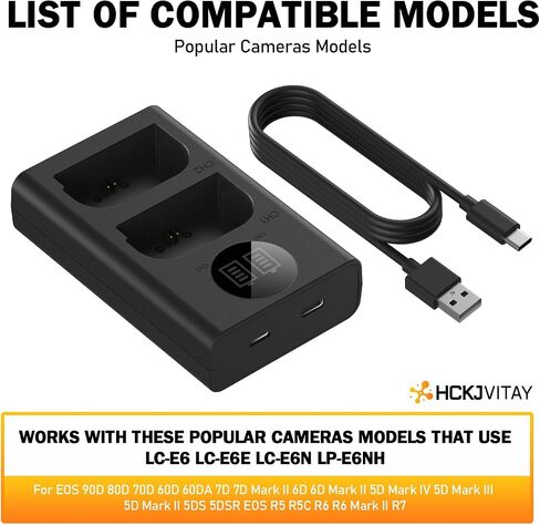 شاحن بطارية كاميرات مزدوجة LP-E6 لكاميرات Canon LC-E6 LC-E6E LC-E6N LP-E6NH EOS 90D 80D 70D 60D 60DA / 7D 6D 5D Mark II 5D Mark III 6D 5D Mark IV / 5Ds 5DSR EOS R1 R5 R5C R6 R7 / R5 R6 Mark II in Saudi Arabia