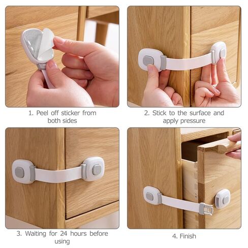 Cabinet Locks Baby Proofing（6 Pack）, Child Proof Cabinet Locks for Drawers, Fridge, Dishwasher, Toilet Seat, Cupboard, Oven with Strong Adhesive, Easy Installation, No Drilling, Grey in Saudi Arabia