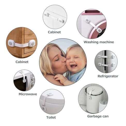 Cabinet Locks Baby Proofing（6 Pack）, Child Proof Cabinet Locks for Drawers, Fridge, Dishwasher, Toilet Seat, Cupboard, Oven with Strong Adhesive, Easy Installation, No Drilling, Grey in Saudi Arabia