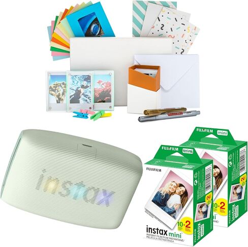 Fujifilm Instax Mini Link 3 Compact Smartphone Printer with Instax AiR Studio App (Sage Green) Bundle with Focus Camera Polaroid Film Kit and Fujifilm Instax Mini Twin Film Pack (2-Pack) (4 Items) in Saudi Arabia