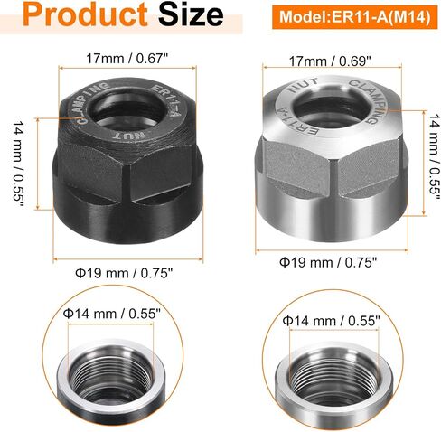 HARFINGTON 2pcs ER11-A(M14) نوع كوليت لقط الجوز مع فتحات التوازن الديناميكي 40Cr سبائك الصلب لآلة CNC تشاك مخرطة أدوات طحن حامل، أسود وفضي مشرق in Saudi Arabia