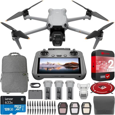 طائرة بدون طيار DJI Air 3S Fly More Combo (جهاز تحكم عن بعد بشاشة RC 2) مع كاميرا CMOS واسعة الزاوية ومتوسطة الحجم 1 بوصة، 4K/60 إطارًا في الثانية، مستشعر متعدد الاتجاهات، RTH الذكية و3 حزمة بطاريات مع ملحقات معدات ديكو in Kuwait