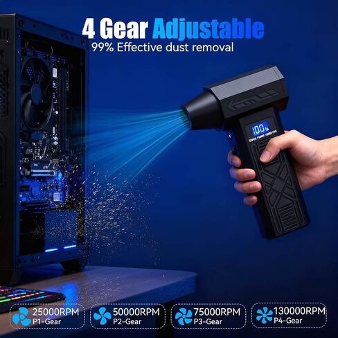 Compressed Air Duster-130000RPM Super Power Electric Air Duster, 4-Gear Adjustable Mini Blower with Type-C Fast Charging, Dust Blower for Computer, Keyboard, House, Outdoor and Car in Saudi Arabia