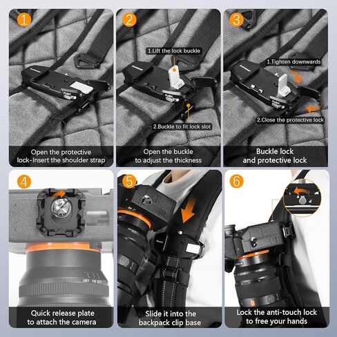 مشبك حقيبة ظهر للكاميرا المطورة لكاميرات DSLR، مشبك حزام لحقيبة التشغيل بيد واحدة مع لوحة تثبيت سريعة الفك لكاميرا Canon Nikon Sony Fuji Go-Pro Action Cam مع نظام أمان V2، أسود in Kuwait