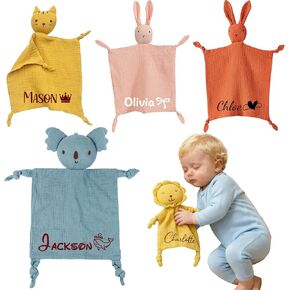Personalized Babys Lovey Blanket with Name,Custom Security Blanket Loveys for Babies,Organic Cotton Muslin Bunny Loveys Blankets Newborn Gifts for Baby Boys&Girls, Baby Shower, Birthday, Christmas in Saudi Arabia
