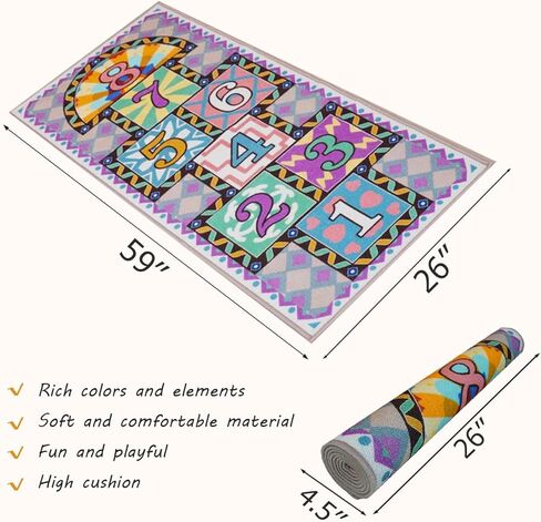 Hopscotch Rug for Kids - 26"x59" Washable Play Mat with Non-Slip TPR Backing, 2 Bean Bags, Easy to Store, Intertek Certified, Indoor/Outdoor in Saudi Arabia