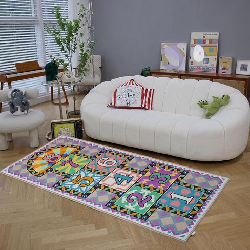 Hopscotch Rug for Kids - 26"x59" Washable Play Mat with Non-Slip TPR Backing, 2 Bean Bags, Easy to Store, Intertek Certified, Indoor/Outdoor in Saudi Arabia
