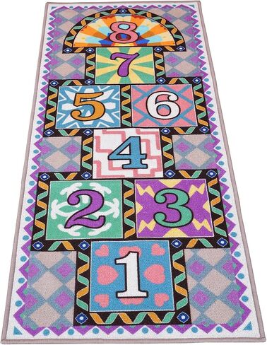 Hopscotch Rug for Kids - 26"x59" Washable Play Mat with Non-Slip TPR Backing, 2 Bean Bags, Easy to Store, Intertek Certified, Indoor/Outdoor in Saudi Arabia