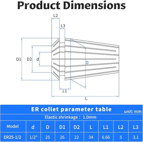 ER25-10.0mm Spring Collets Clamping diameter 10mm Collet Chuck, High Precision Spring Collet with 1mm elastic shrinkage, for CNC Engraving Machine Chuck and Lathe Tool Milling in Saudi Arabia