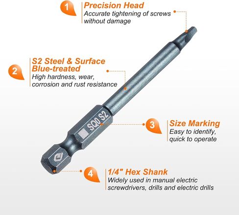 HARFINGTON Square Screwdriver Bit 1/4" Hex Shank SQ0 (2mm) Magnetic Head 2.6" Length S2 Steel 4-Point Screw Driver Bit for Repair Work Electric Screwdriver, Blue in Saudi Arabia