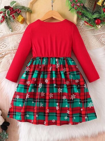 Toddler Girl Christmas Dresses Long Sleeve Plaid Casual Dresses A-Line Red Bow Holiday Outfits 4-7T in Saudi Arabia