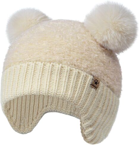 قبعة صغيرة شتوية لطيفة من Mesovor مع غطاء للأذن للفتيات الصغيرات، قبعات صغيرة مترهلة للأطفال الصغار | قبعة محبوكة دافئة للأطفال in Kuwait