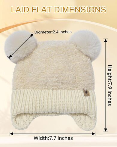 قبعة صغيرة شتوية لطيفة من Mesovor مع غطاء للأذن للفتيات الصغيرات، قبعات صغيرة مترهلة للأطفال الصغار | قبعة محبوكة دافئة للأطفال in Kuwait