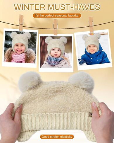 قبعة صغيرة شتوية لطيفة من Mesovor مع غطاء للأذن للفتيات الصغيرات، قبعات صغيرة مترهلة للأطفال الصغار | قبعة محبوكة دافئة للأطفال in Kuwait