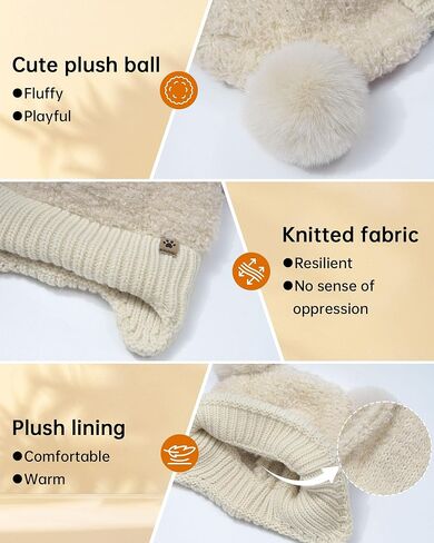 قبعة صغيرة شتوية لطيفة من Mesovor مع غطاء للأذن للفتيات الصغيرات، قبعات صغيرة مترهلة للأطفال الصغار | قبعة محبوكة دافئة للأطفال in Kuwait