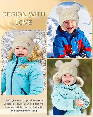 قبعة صغيرة شتوية لطيفة من Mesovor مع غطاء للأذن للفتيات الصغيرات، قبعات صغيرة مترهلة للأطفال الصغار | قبعة محبوكة دافئة للأطفال in Kuwait