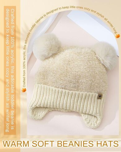 قبعة صغيرة شتوية لطيفة من Mesovor مع غطاء للأذن للفتيات الصغيرات، قبعات صغيرة مترهلة للأطفال الصغار | قبعة محبوكة دافئة للأطفال in Kuwait